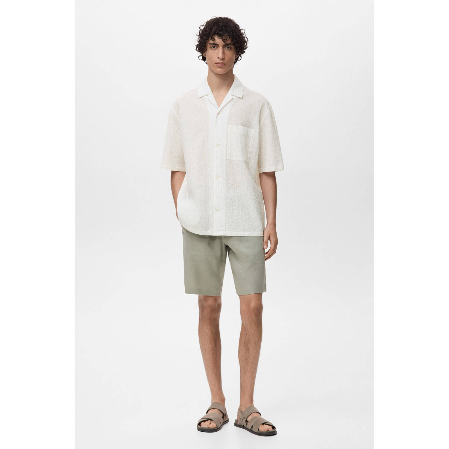 Mango Man casual overhemd met textuur ecru