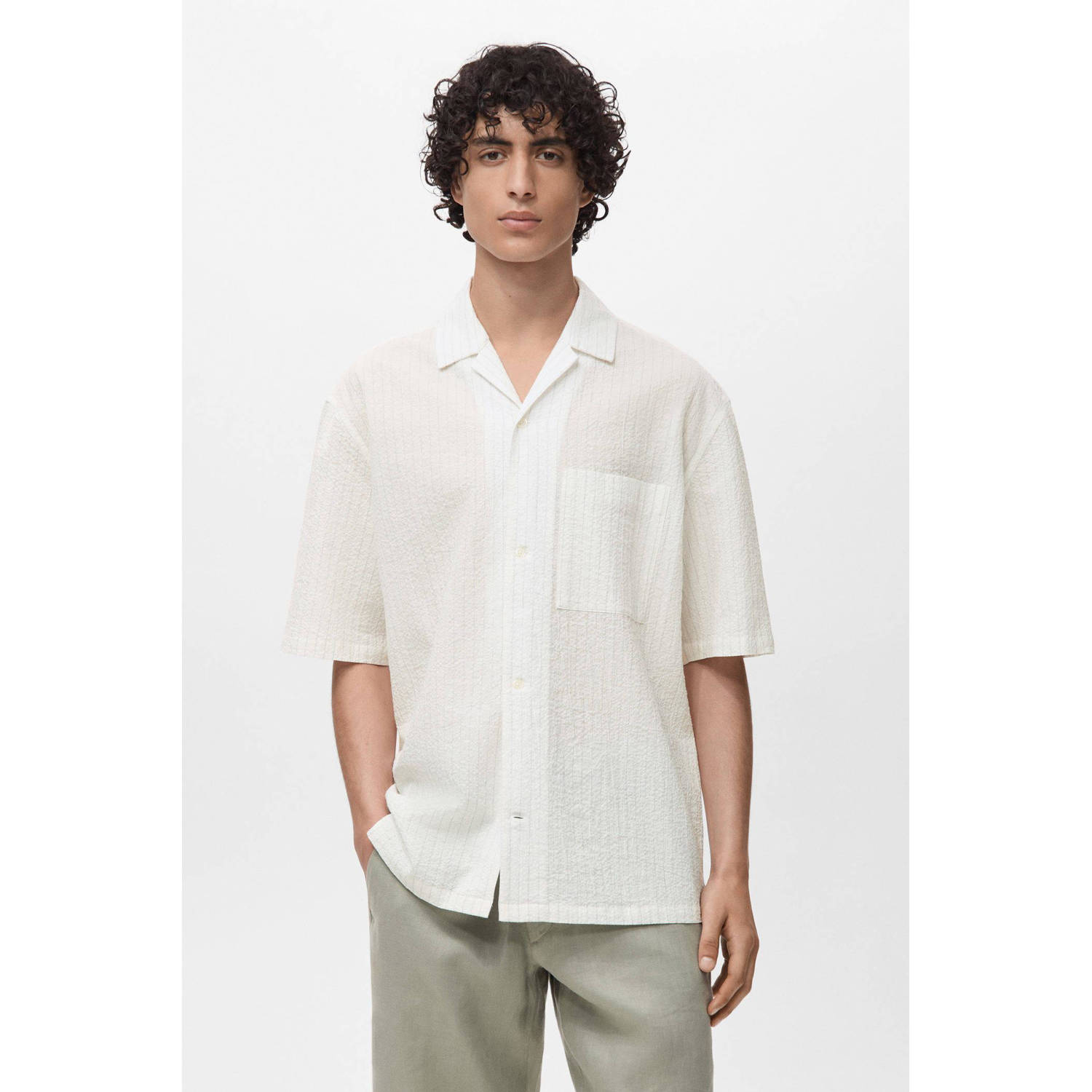 Mango Man casual overhemd met textuur ecru