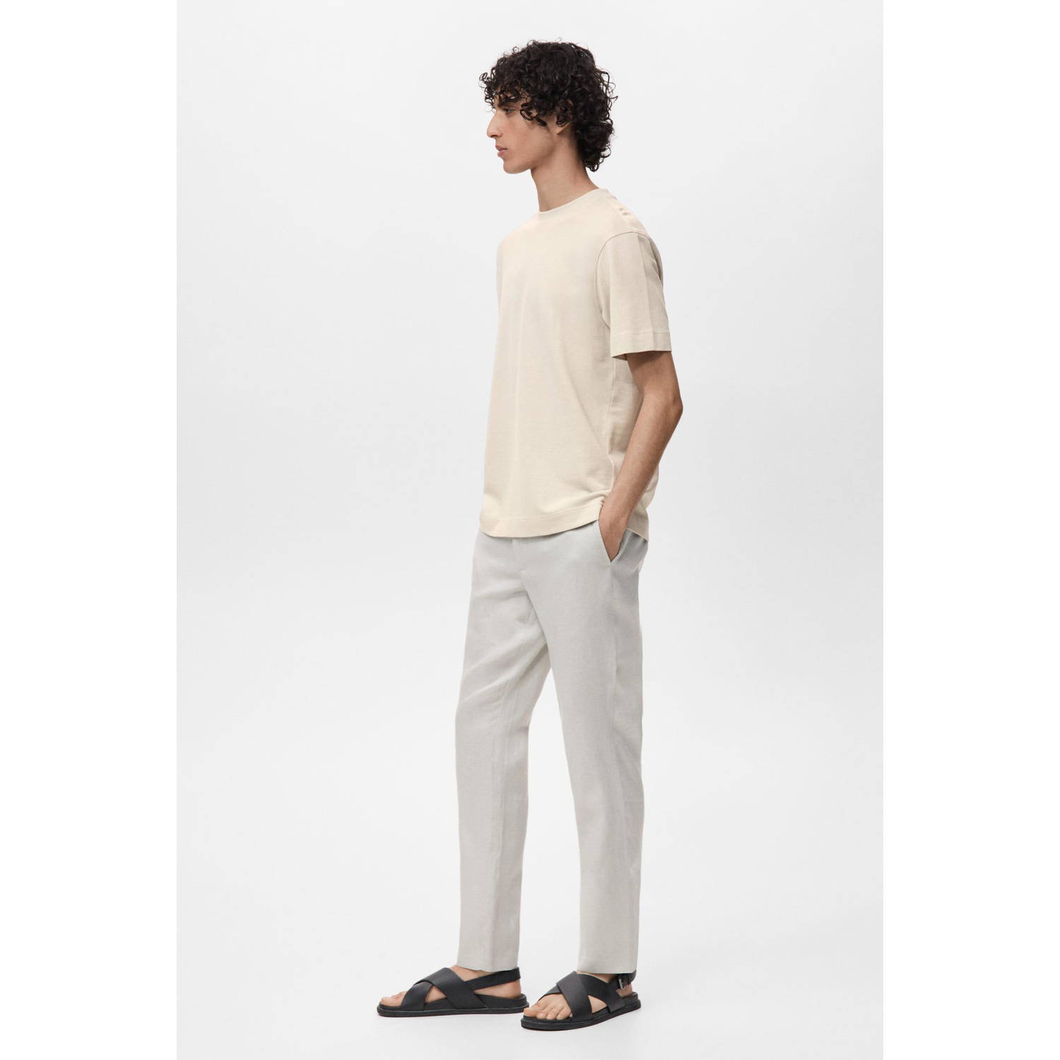 Mango Man T-shirt met textuur taupe
