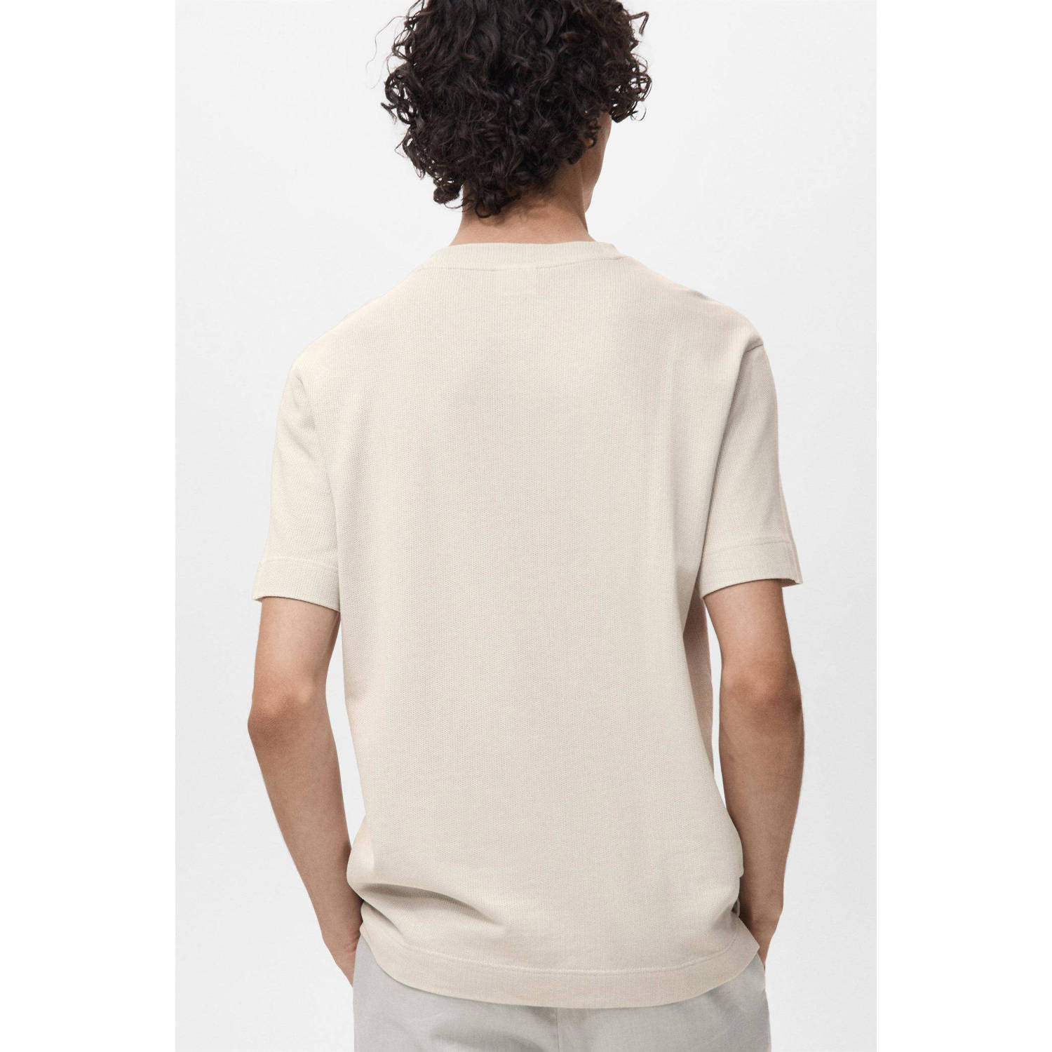 Mango Man T-shirt met textuur taupe