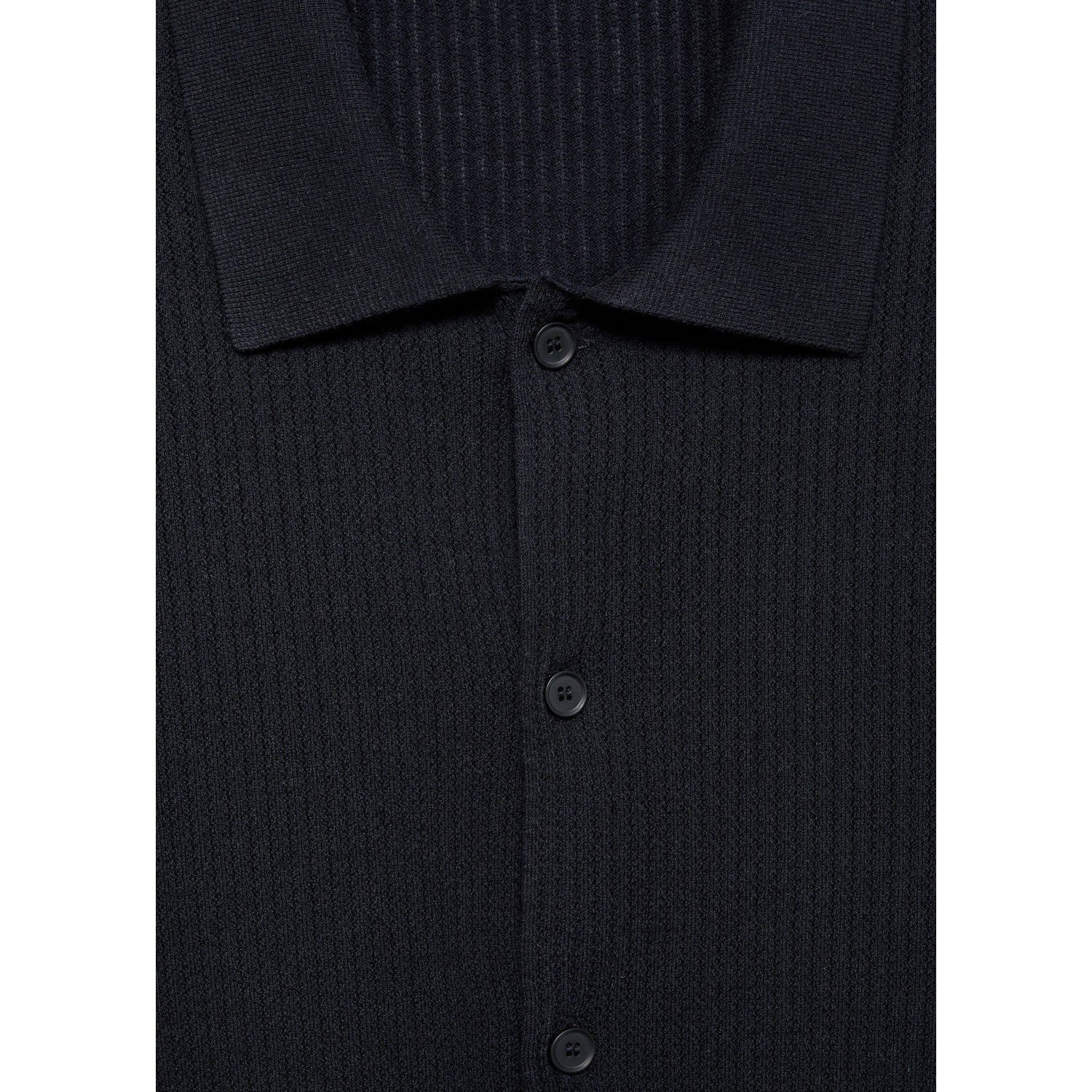 Mango Man linnen casual overhemd rib gebreid donkerblauw