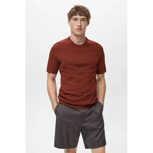 Mango Man T-shirt fijn gebreid roodbruin afbeelding