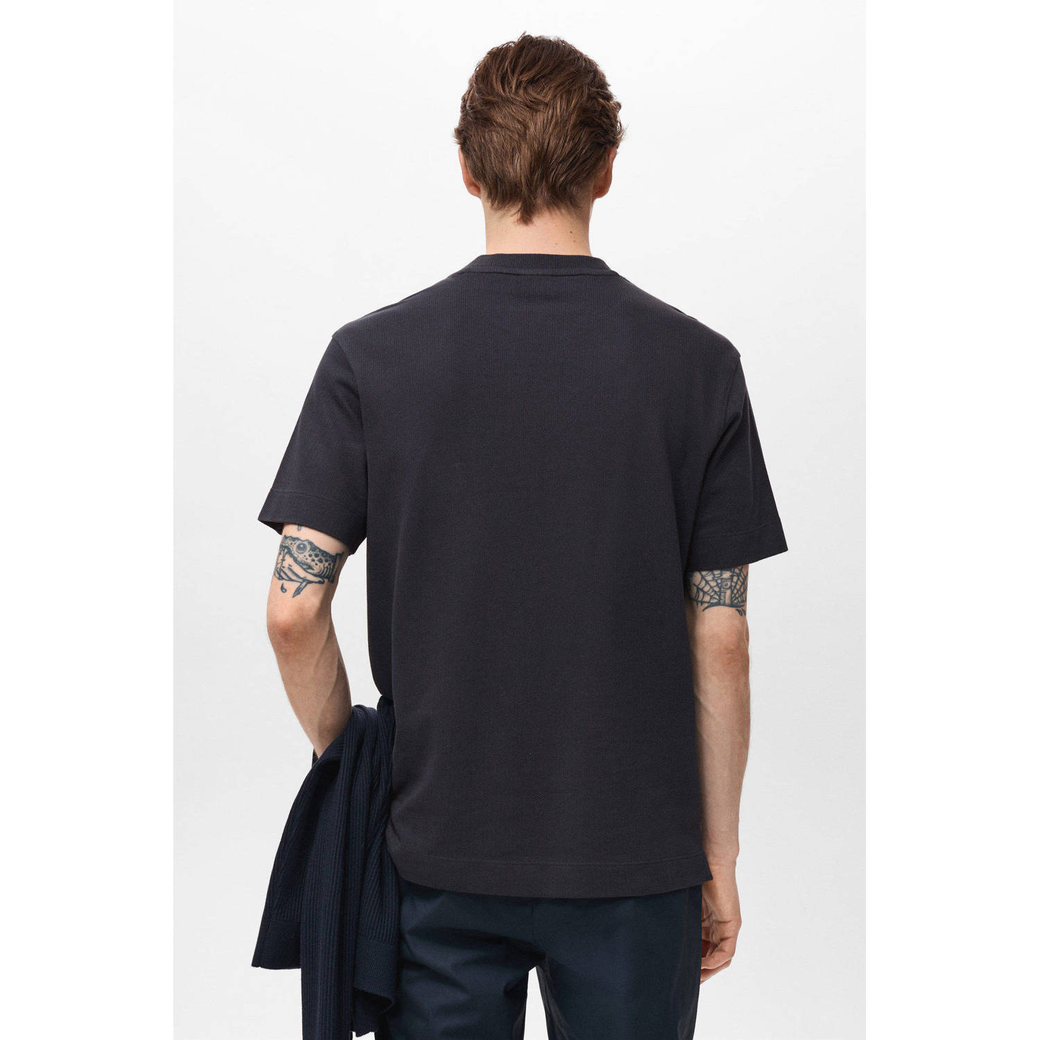 Mango Man T-shirt met textuur donkerblauw