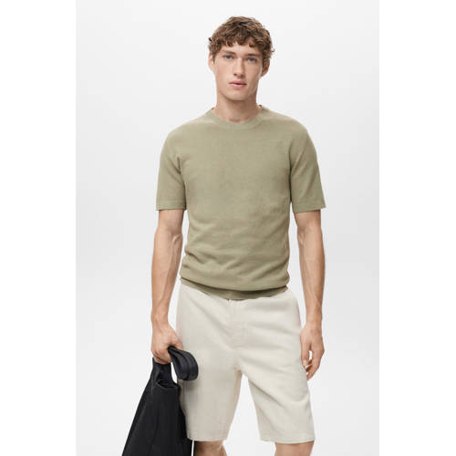 Mango Man T-shirt fijn gebreid kaki afbeelding