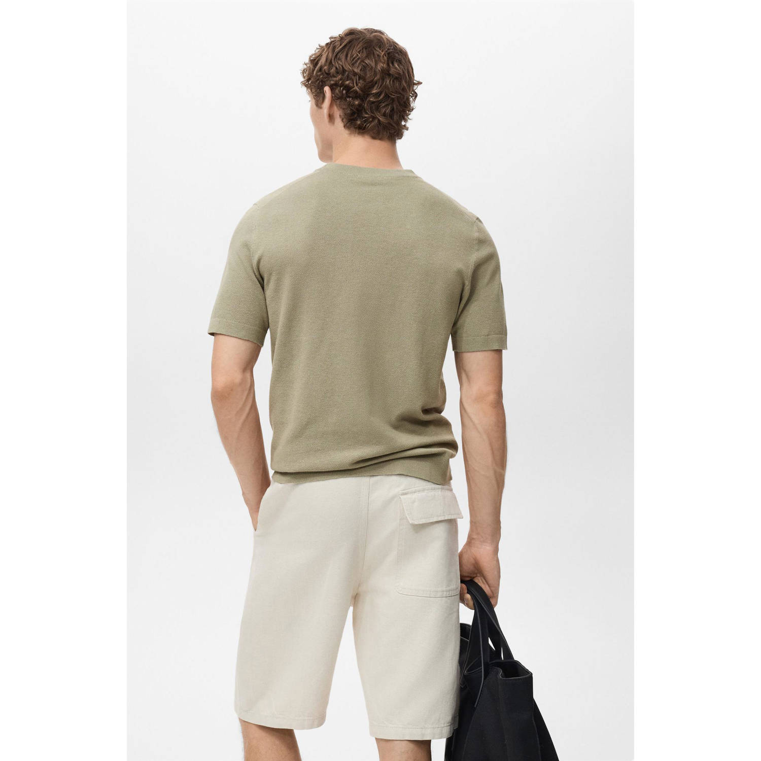 Mango Man T-shirt fijn gebreid kaki