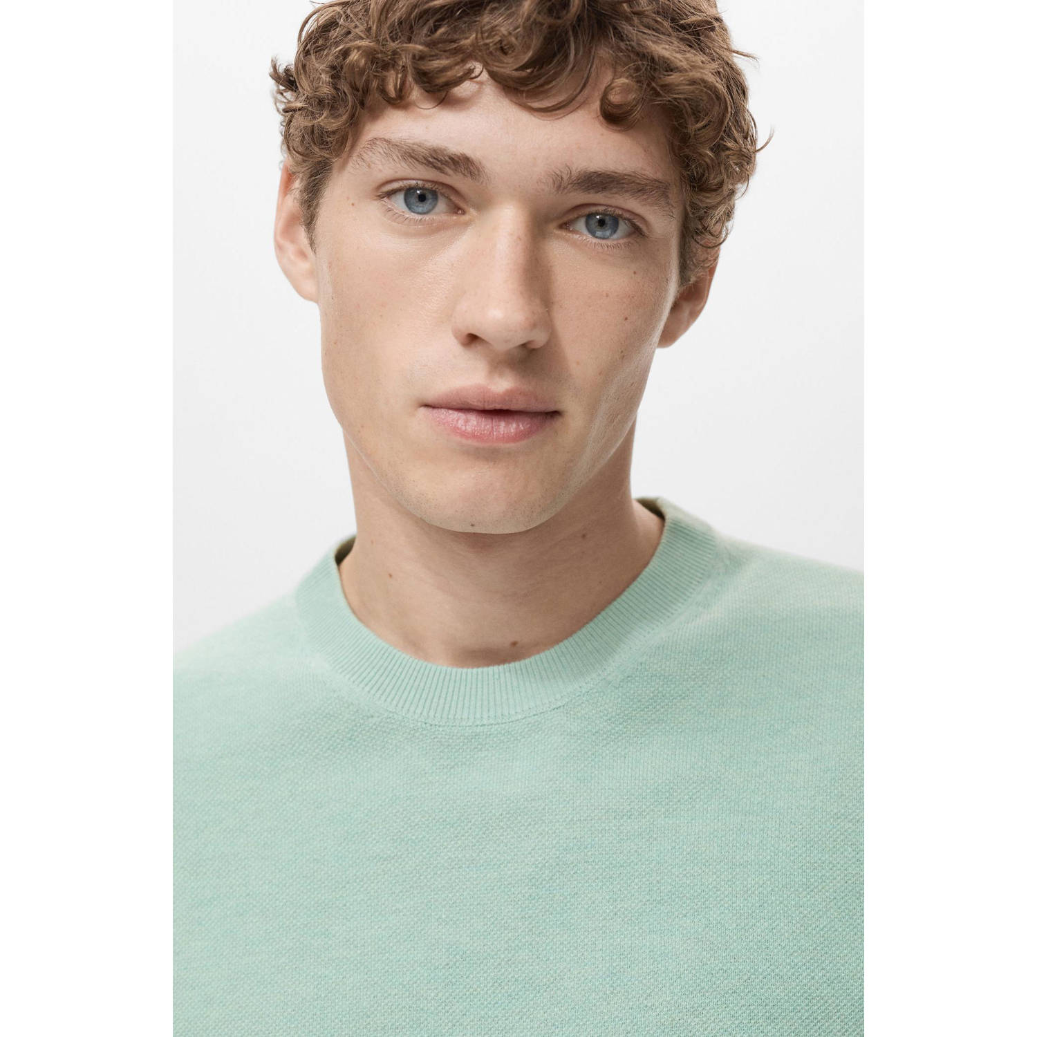 Mango Man T-shirt fijn gebreid mintgroen