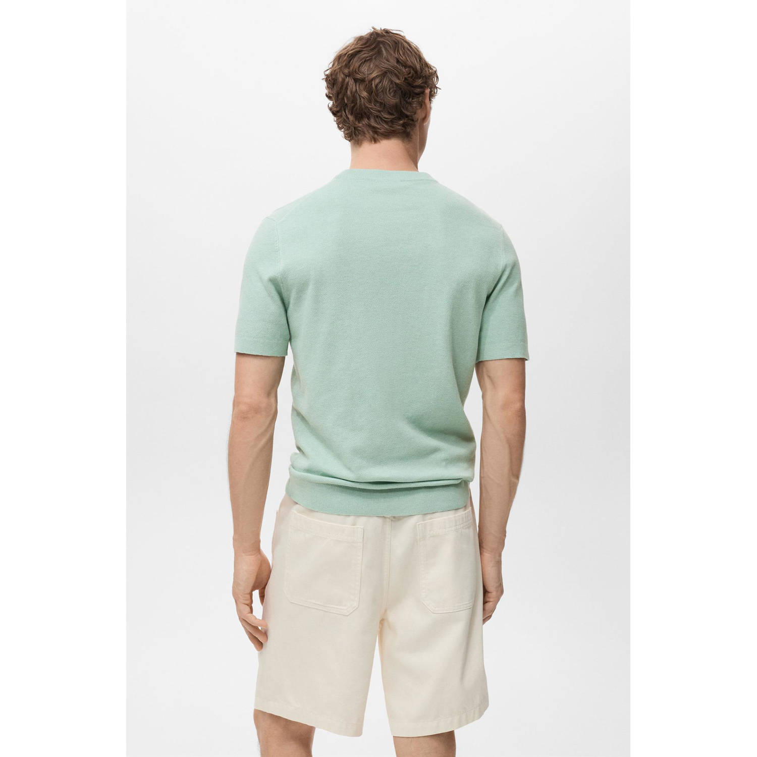 Mango Man T-shirt fijn gebreid mintgroen