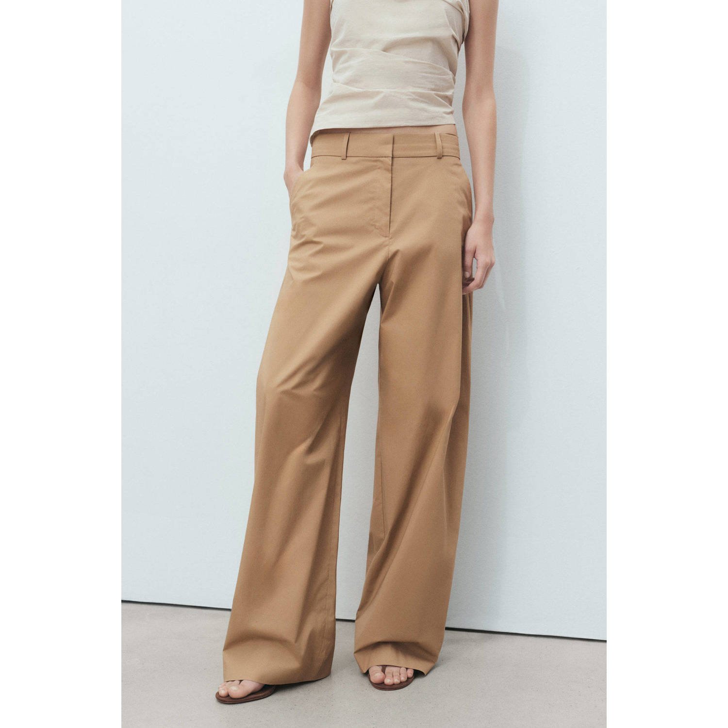 Mango wide leg regular waist pantalon camel