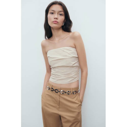 Mango wide leg regular waist pantalon camel afbeelding