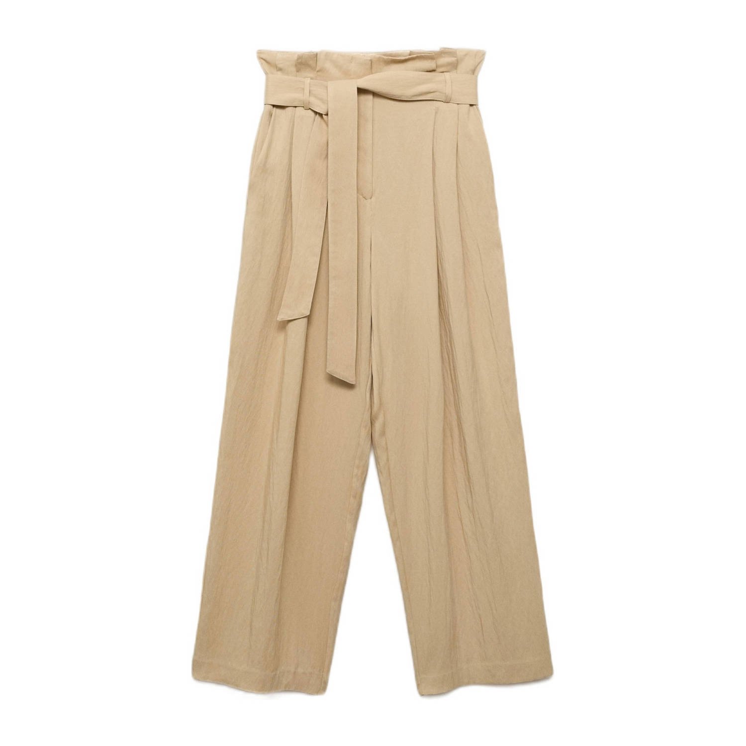 Mango wide leg regular waist broek beige