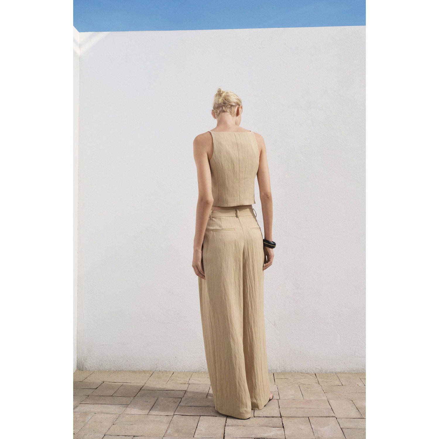 Mango wide leg regular waist pantalon beige