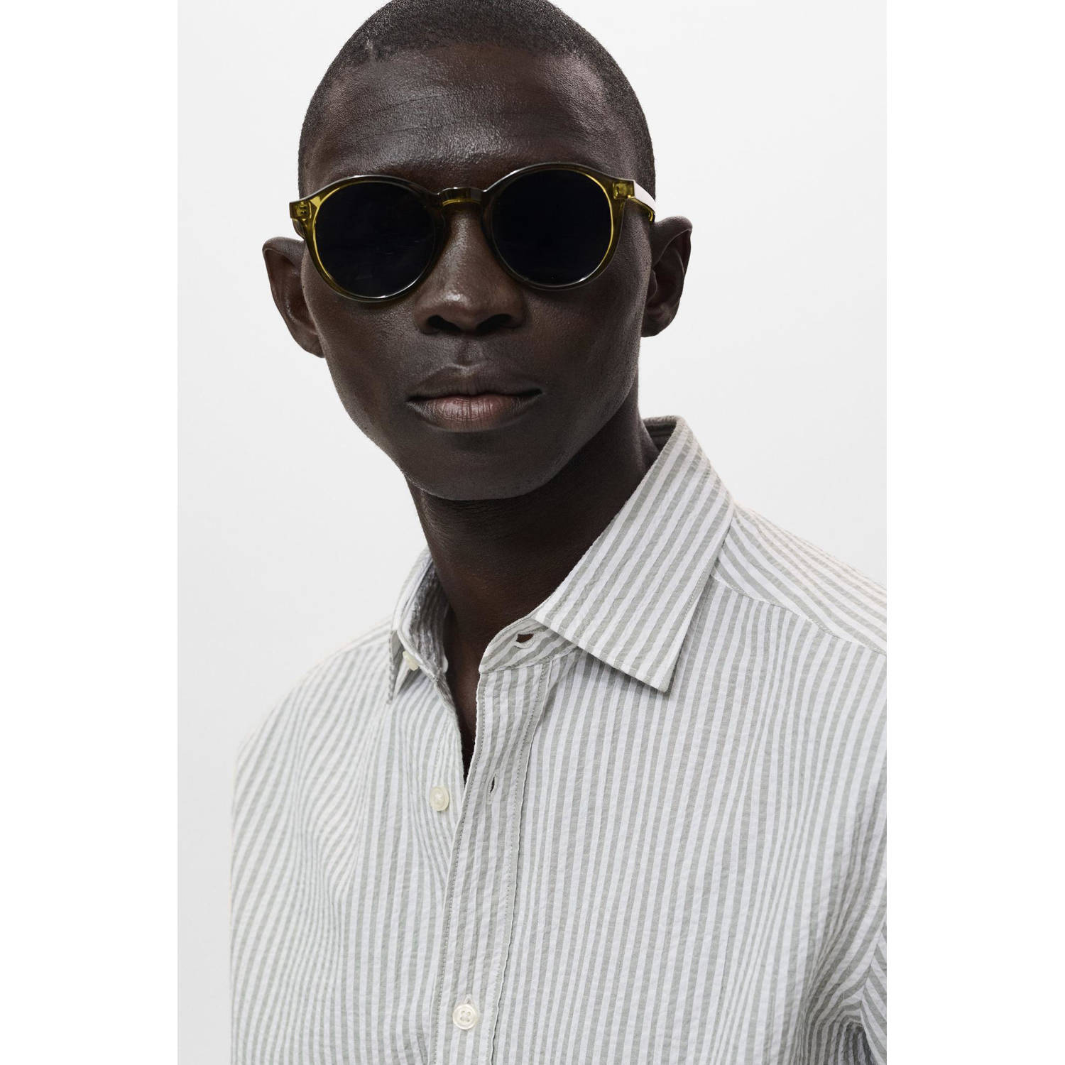 Mango Man casual overhemd met textuur donkergroen