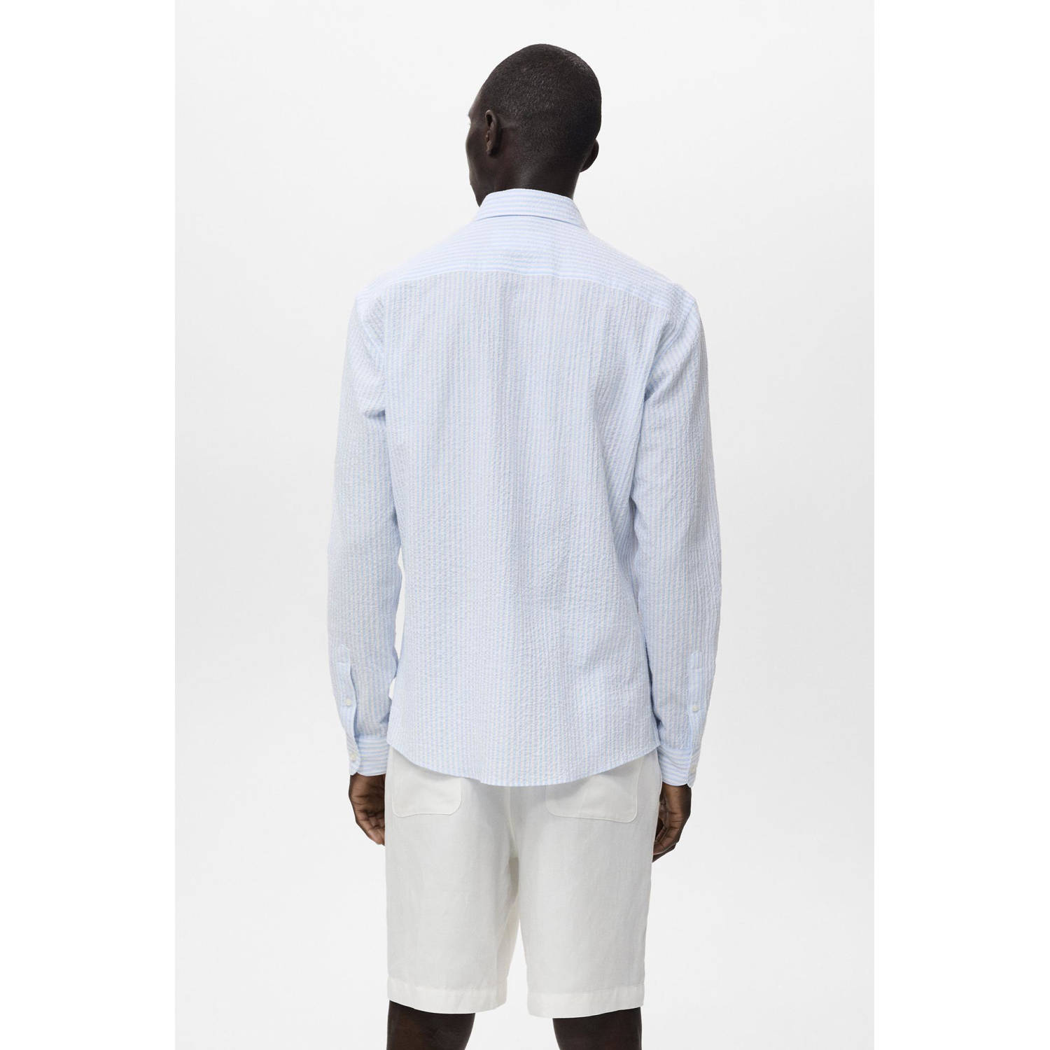 Mango Man casual overhemd met textuur lichtblauw