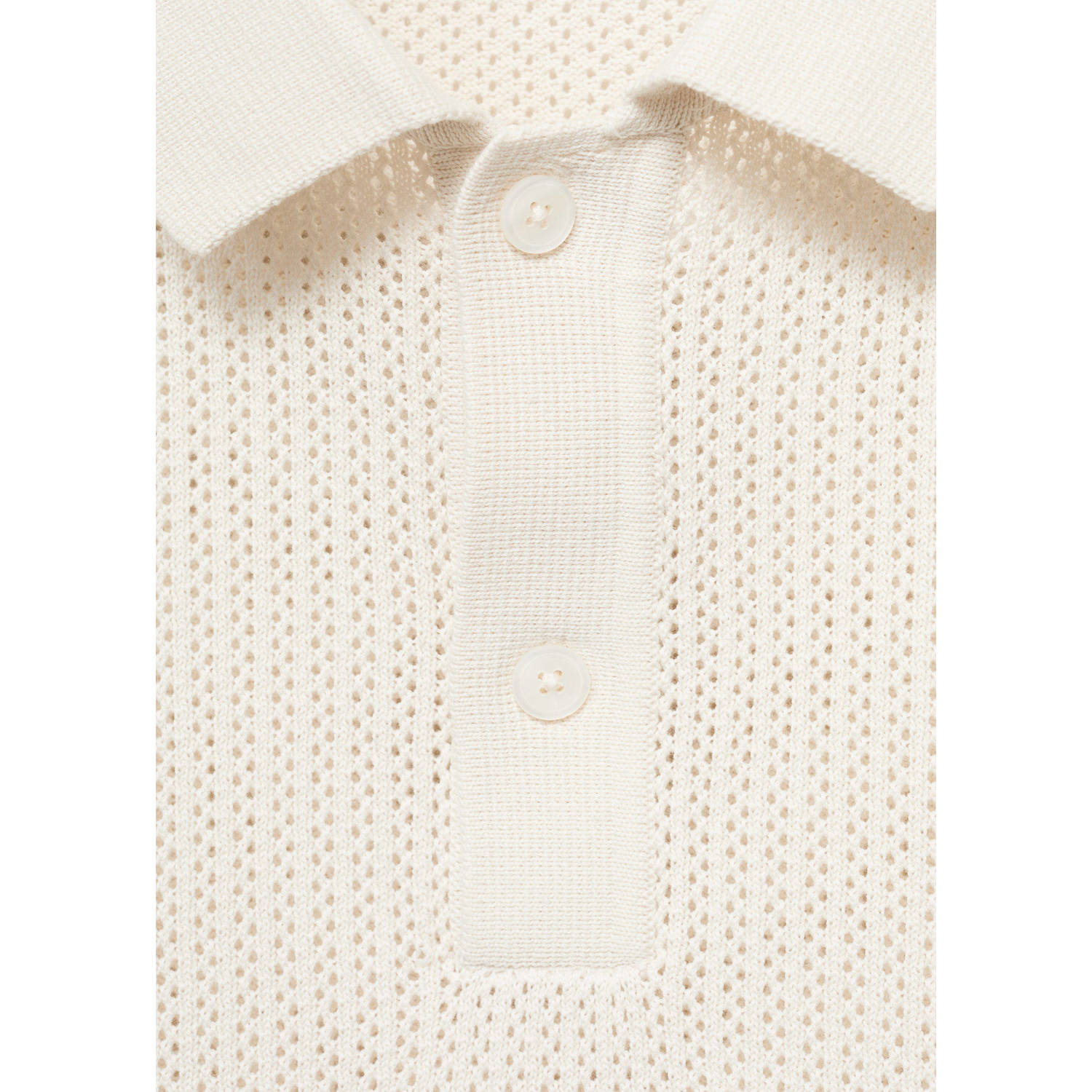 Mango Man regular polo met ingebreid patroon ecru