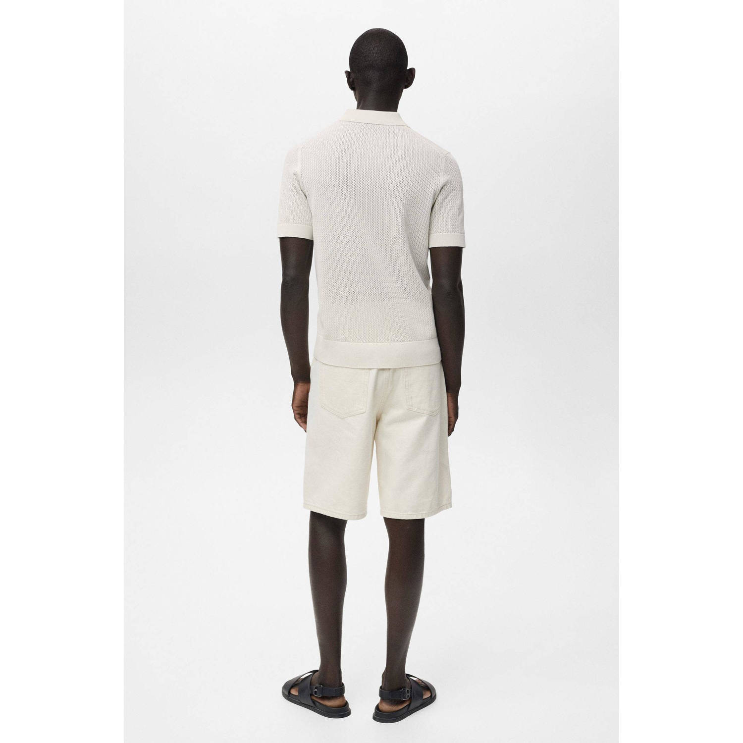 Mango Man regular polo met ingebreid patroon ecru