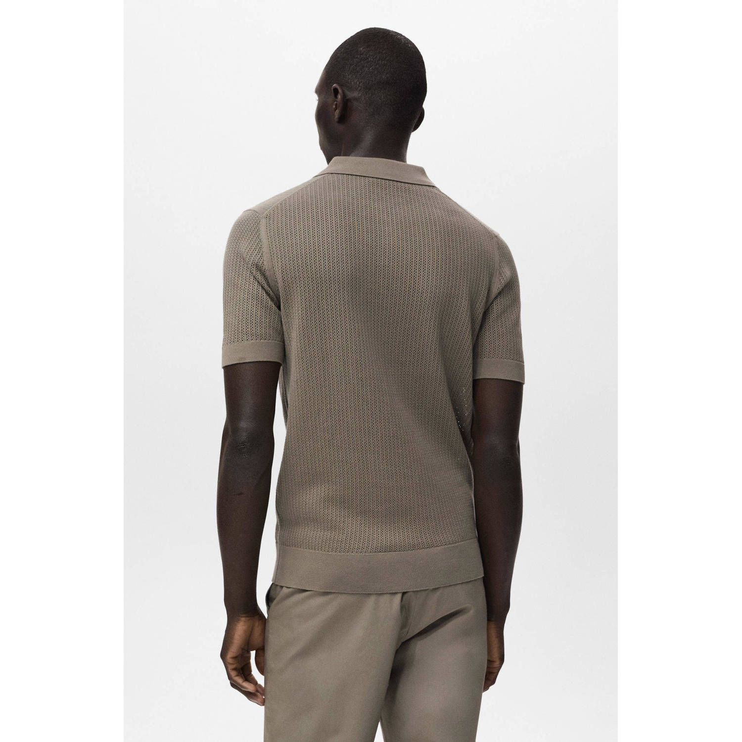 Mango Man regular polo met ingebreid patroon olijfgroen