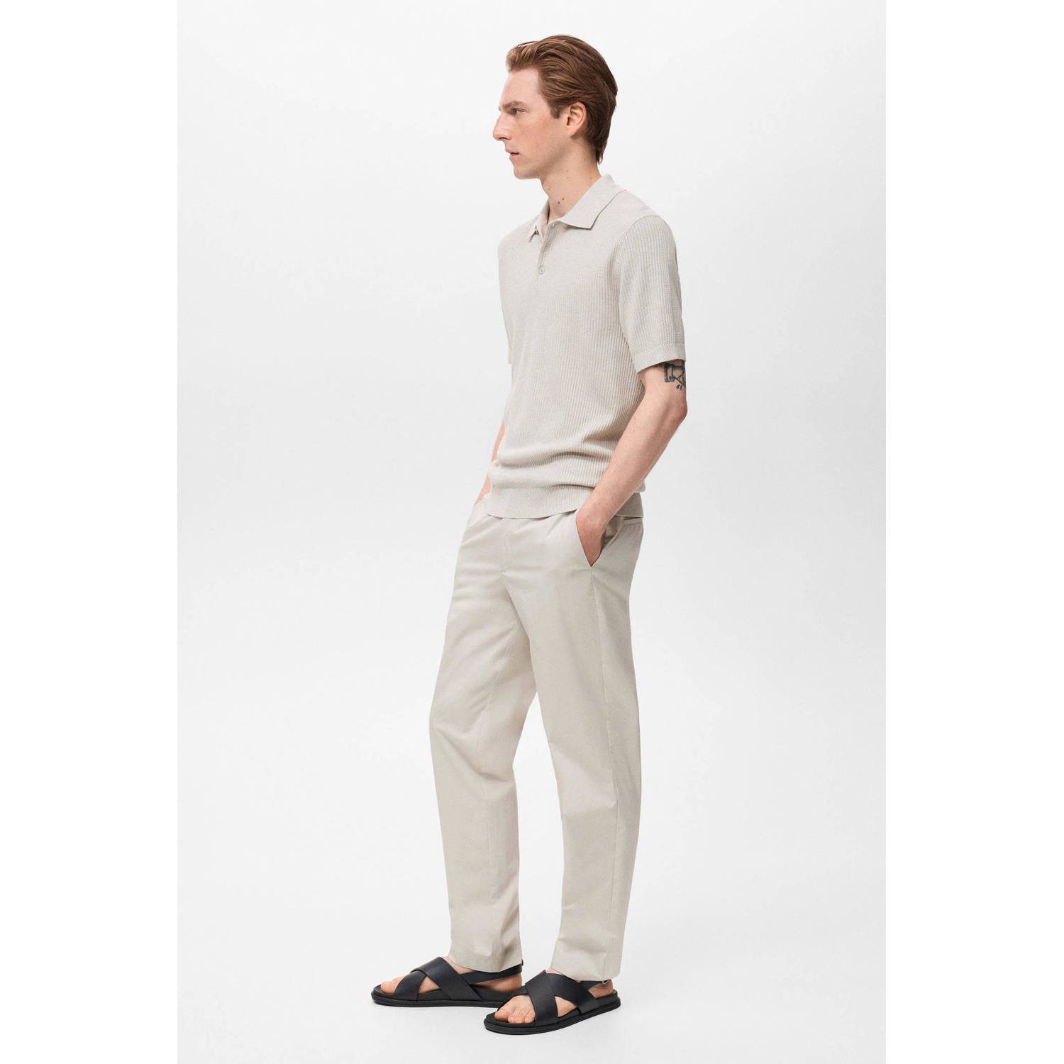 Mango Man regular polo rib gebreid taupe