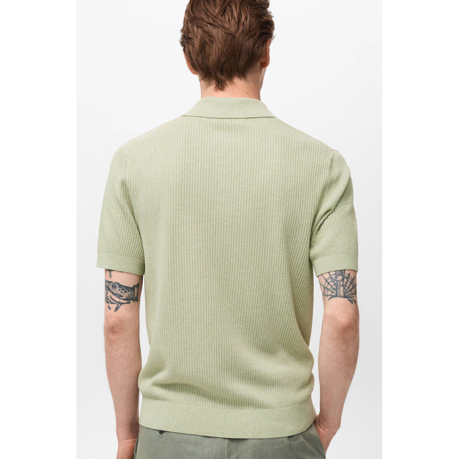 Mango Man regular polo rib gebreid grijsgroen
