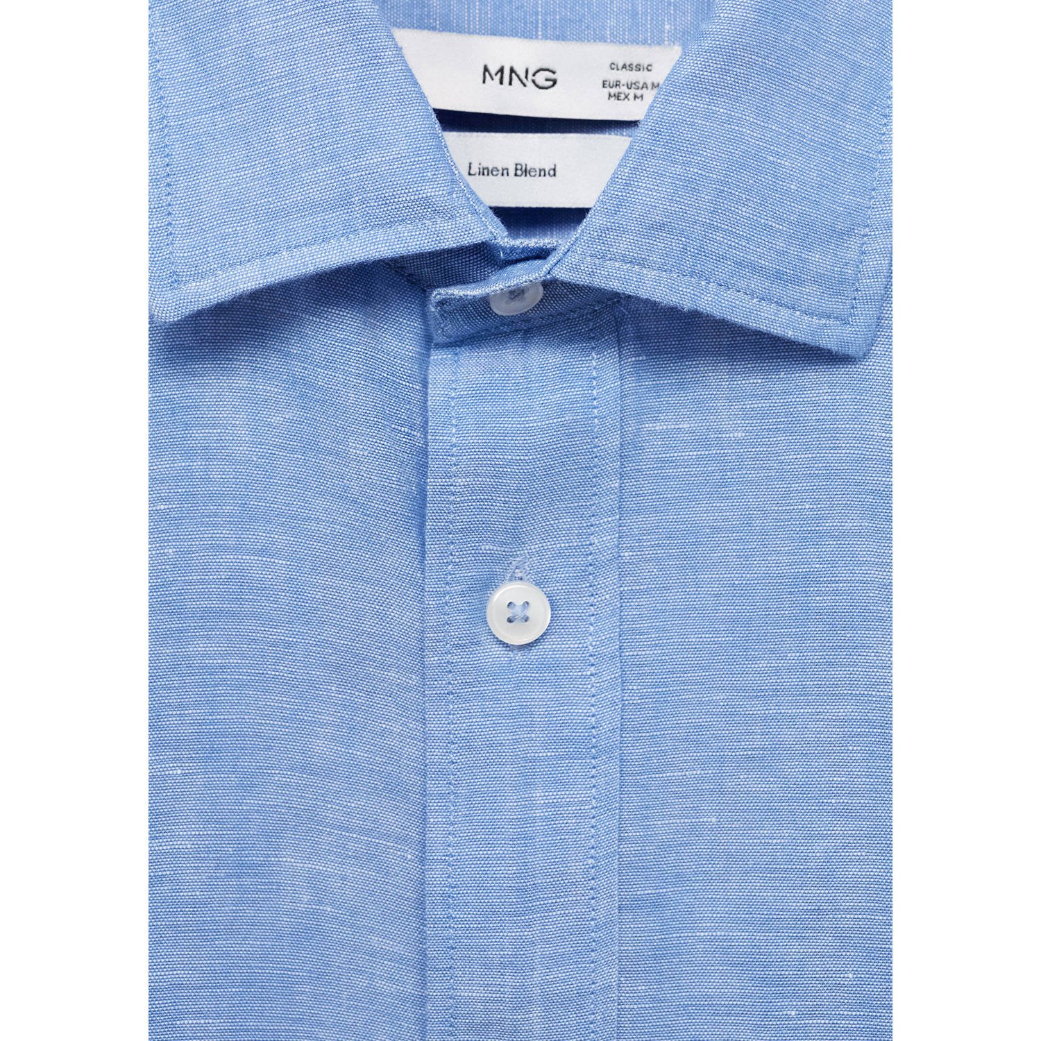Mango Man linnen casual overhemd blauw