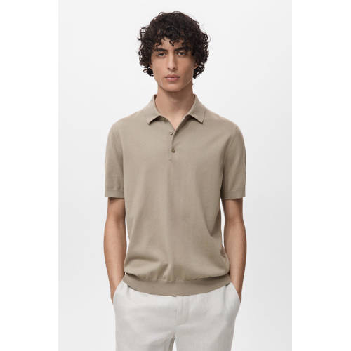 Mango Man regular polo fijn gebreid kaki afbeelding