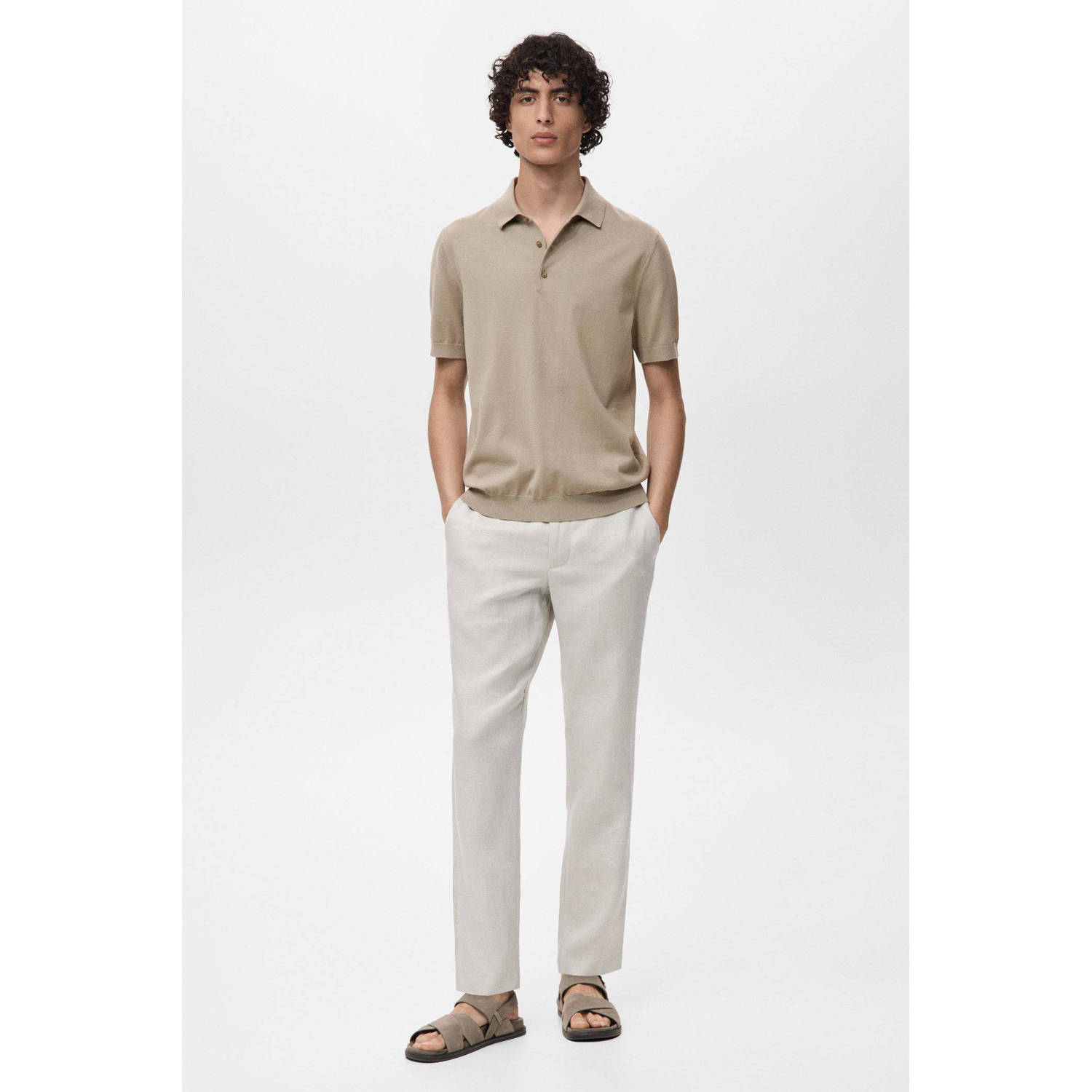 Mango Man regular polo fijn gebreid kaki
