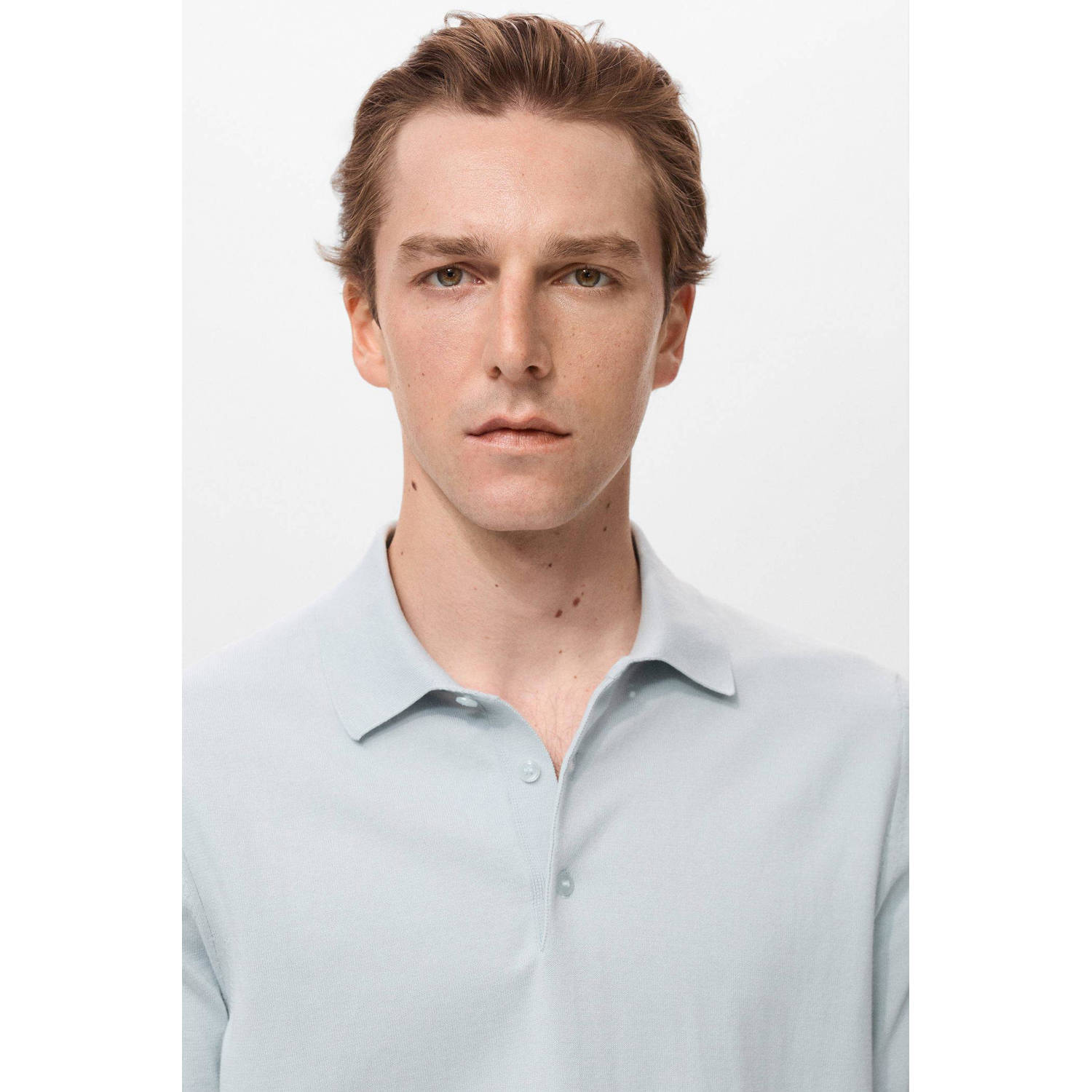 Mango Man regular polo fijn gebreid lichtblauw