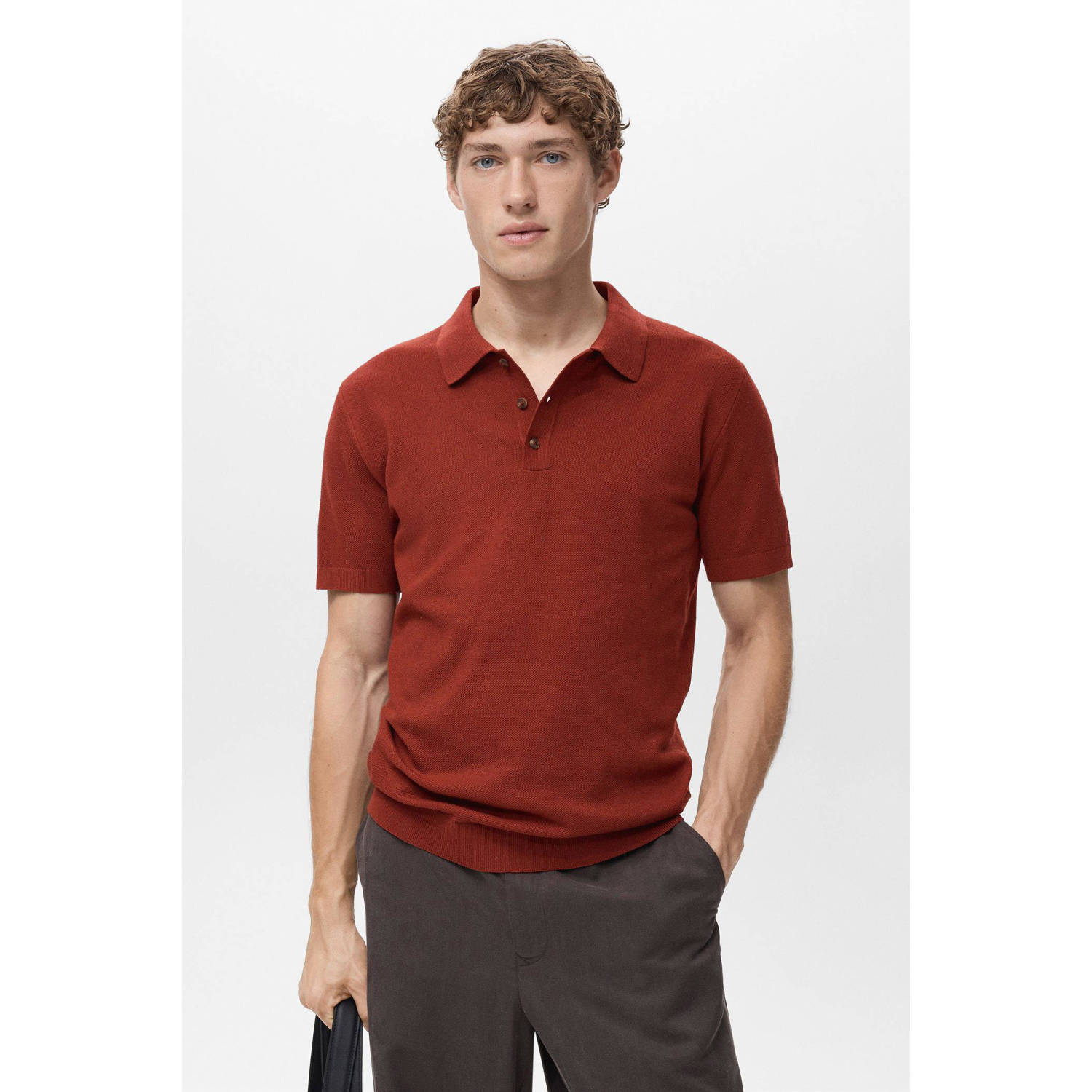 Mango Man rechtvallend polo gebreid rood