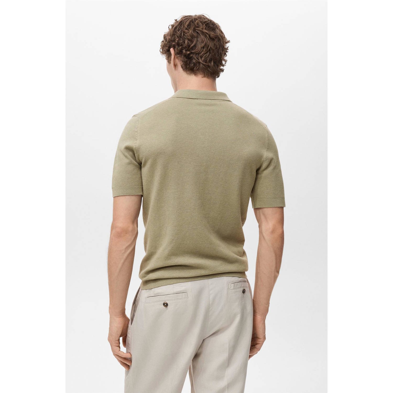 Mango Man rechtvallend polo gebreid kaki
