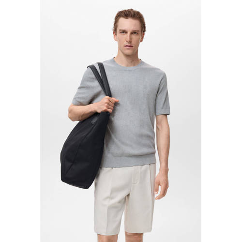 Mango Man linnen T-shirt rib gebreid grijsblauw afbeelding