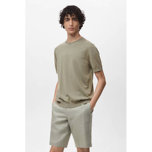 Mango Man T-shirt fijn gebreid kaki afbeelding