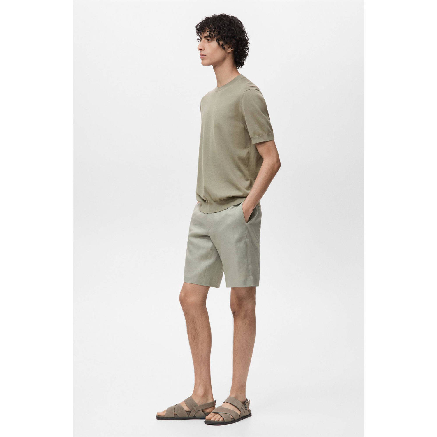 Mango Man T-shirt fijn gebreid kaki