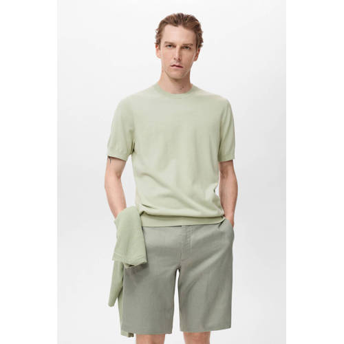 Mango Man T-shirt fijn gebreid lichtgroen afbeelding
