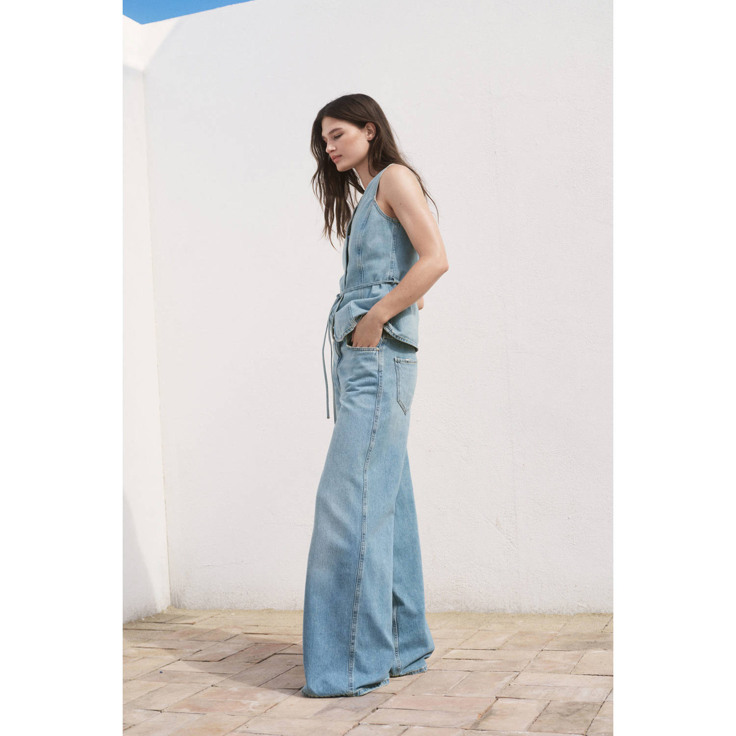 Mango high waist wide leg jeans medium blue denim