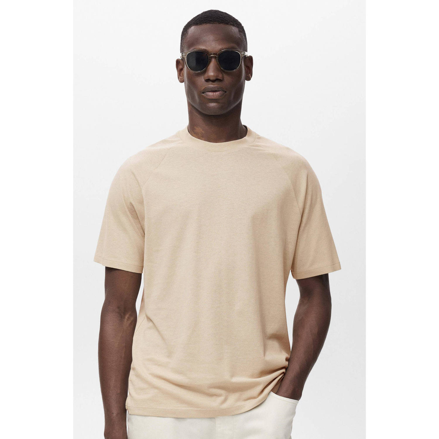 Mango Man linnen T-shirt beige