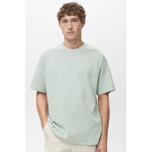 Mango Man linnen T-shirt mintgroen afbeelding