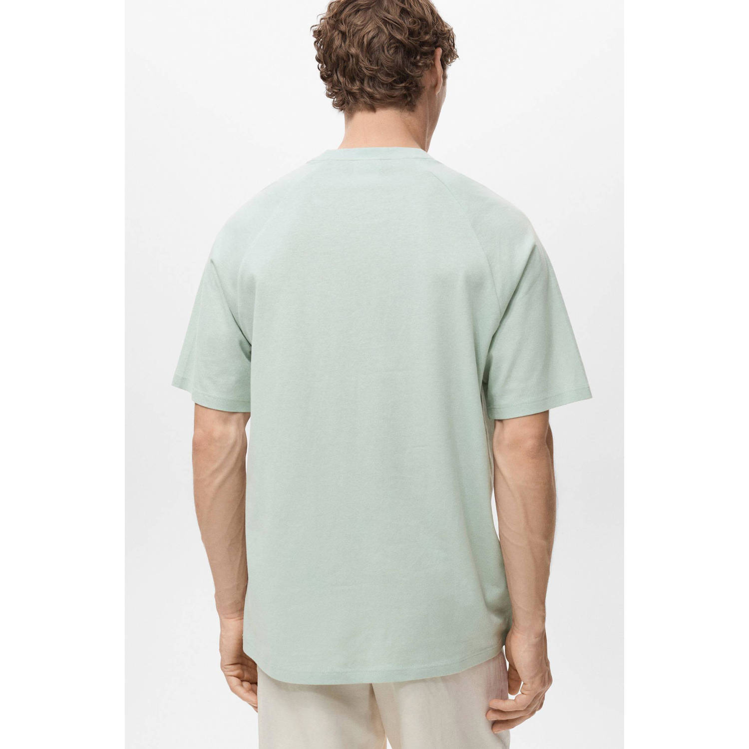 Mango Man linnen T-shirt mintgroen