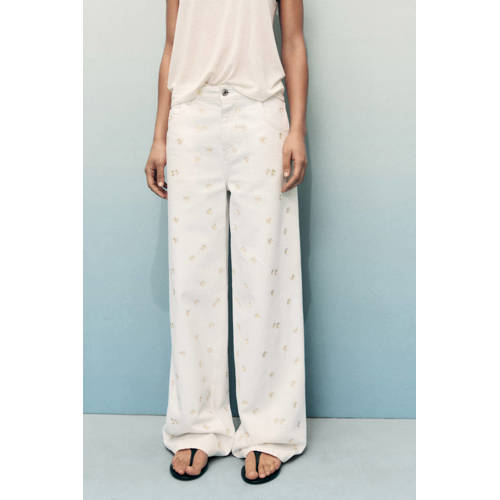 Mango wide leg jeans ecru afbeelding
