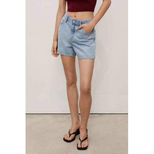 Mango denim straight regular waist short medium blue denim afbeelding