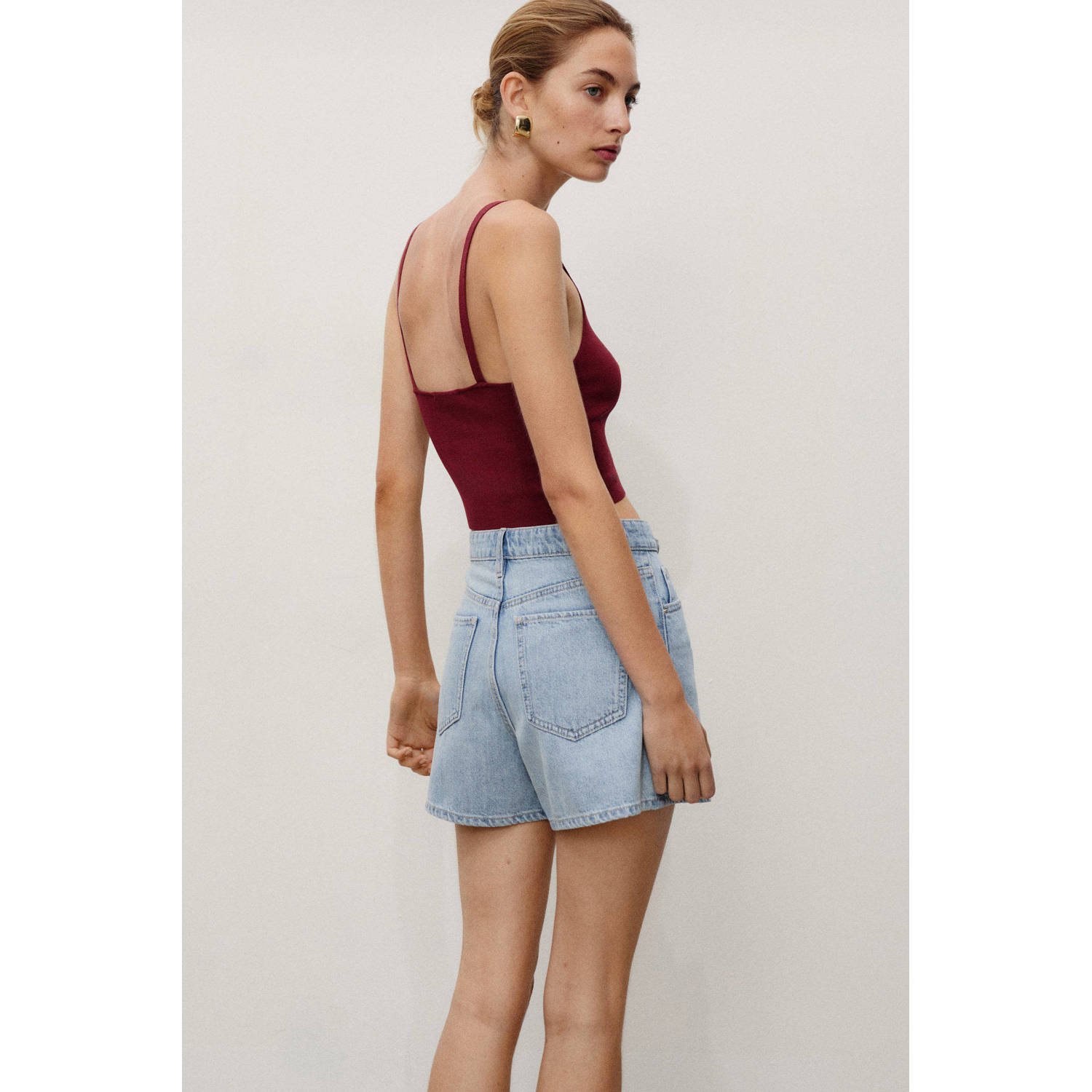 Mango denim straight regular waist short medium blue denim