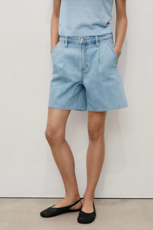 denim wide leg regular waist short light blue denim