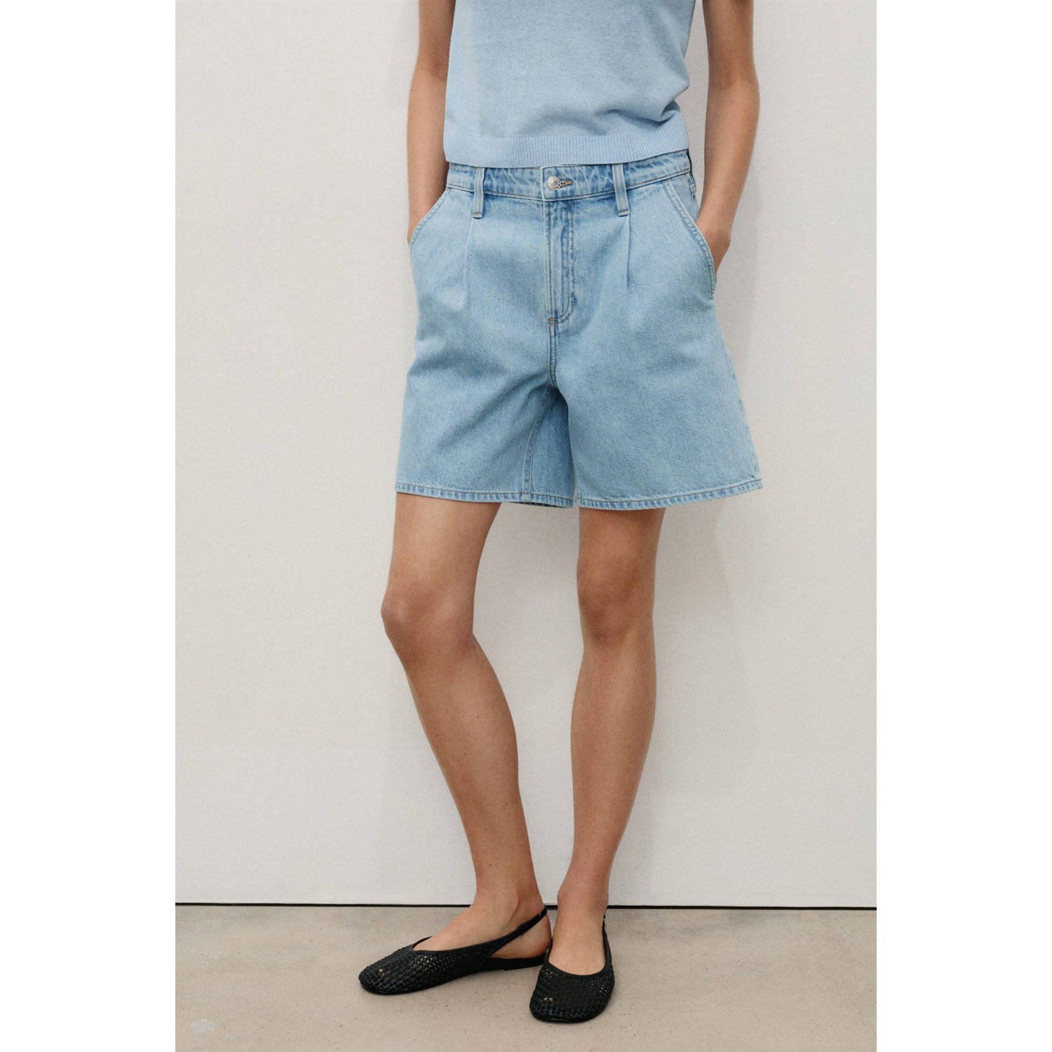 Mango denim wide leg regular waist short light blue denim