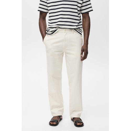 Mango Man linnen regular casual broek ecru afbeelding