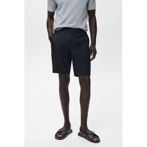 Mango Man linnen regular bermuda short donkerblauw afbeelding