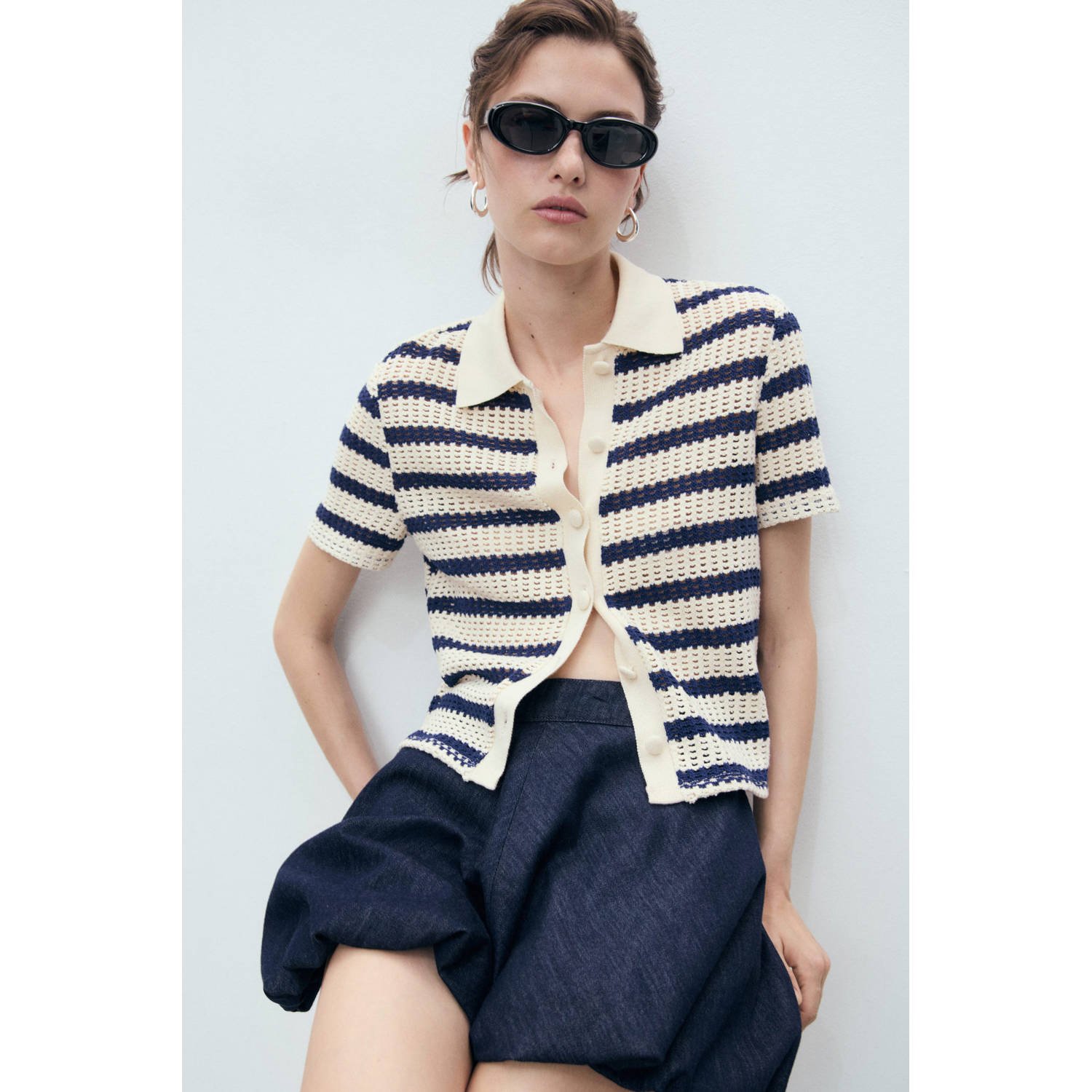 Mango gebreid vest donkerblauw