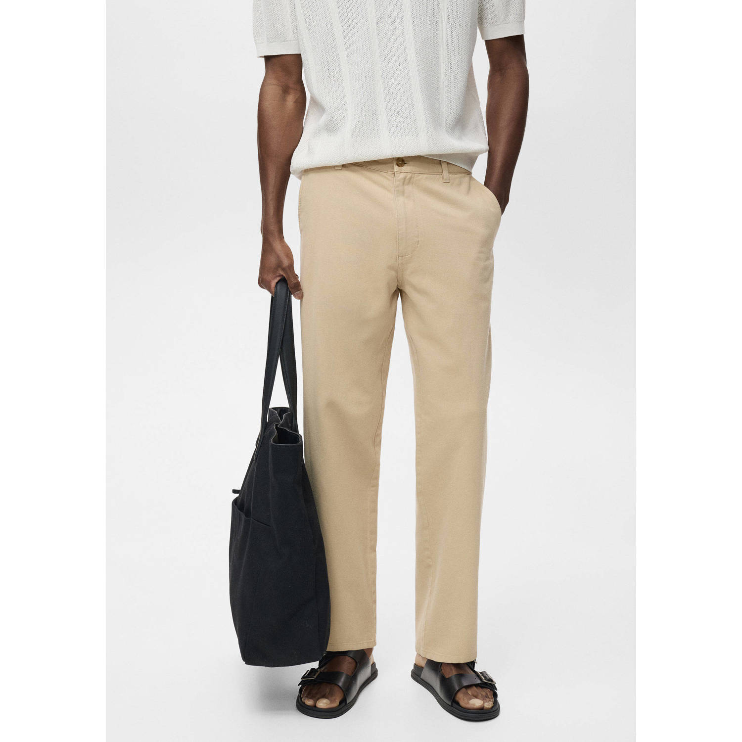 Mango Man linnen regular casual broek beige