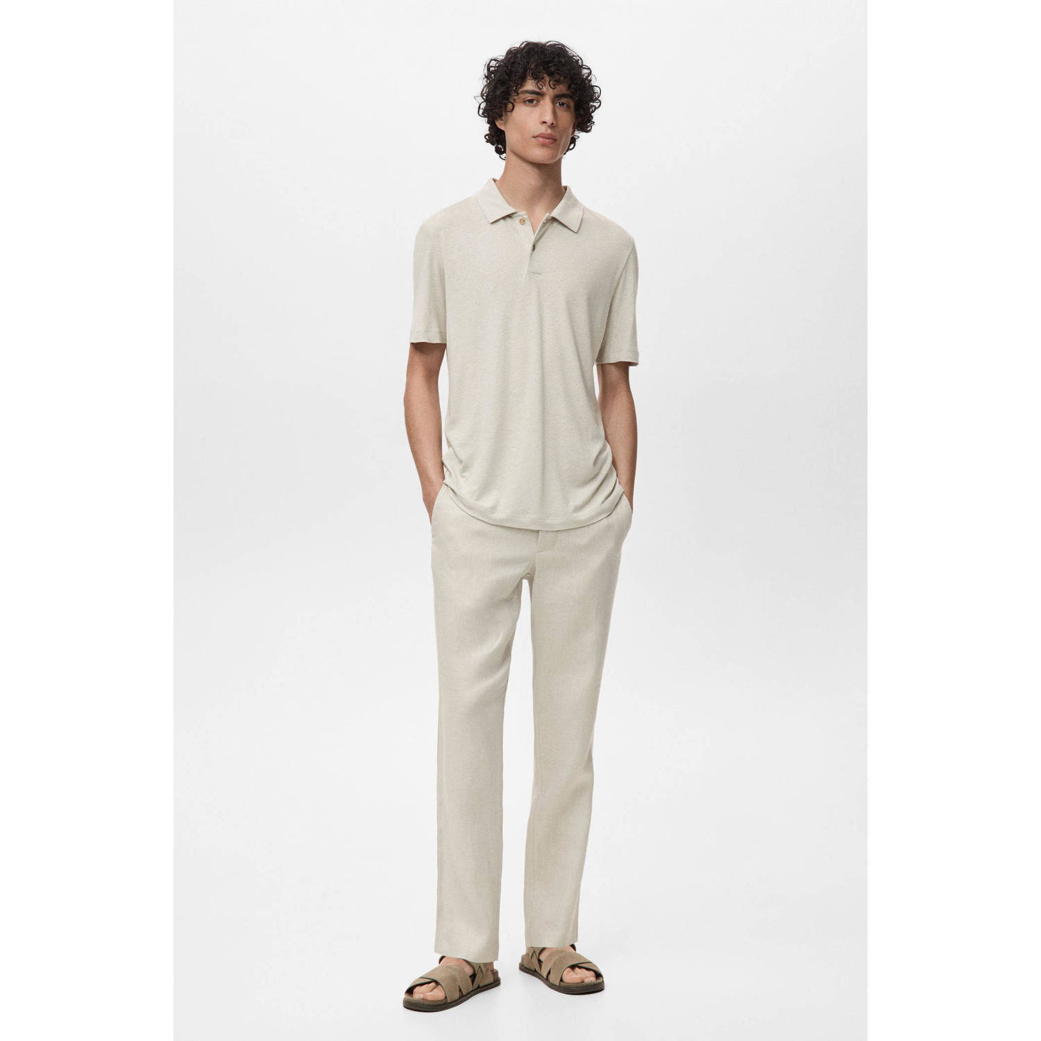 Mango Man linnen slim polo ecru