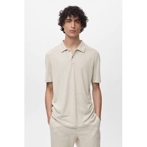 Mango Man linnen slim polo ecru afbeelding