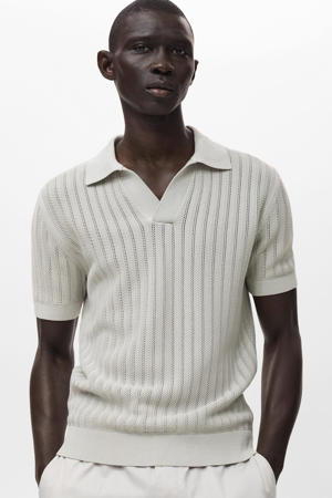 regular polo met ingebreid patroon lichtgrijs
