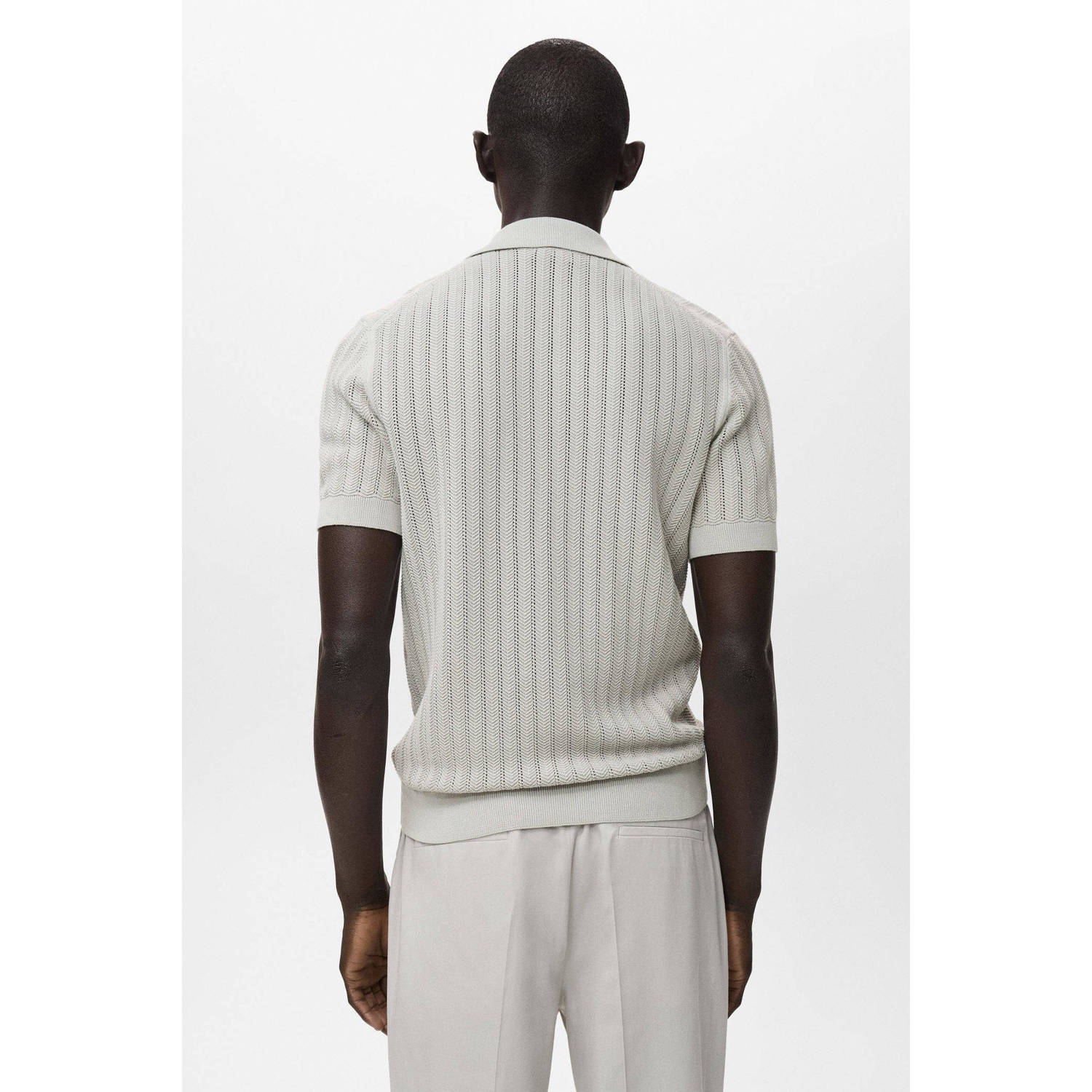 Mango Man regular polo met ingebreid patroon lichtgrijs
