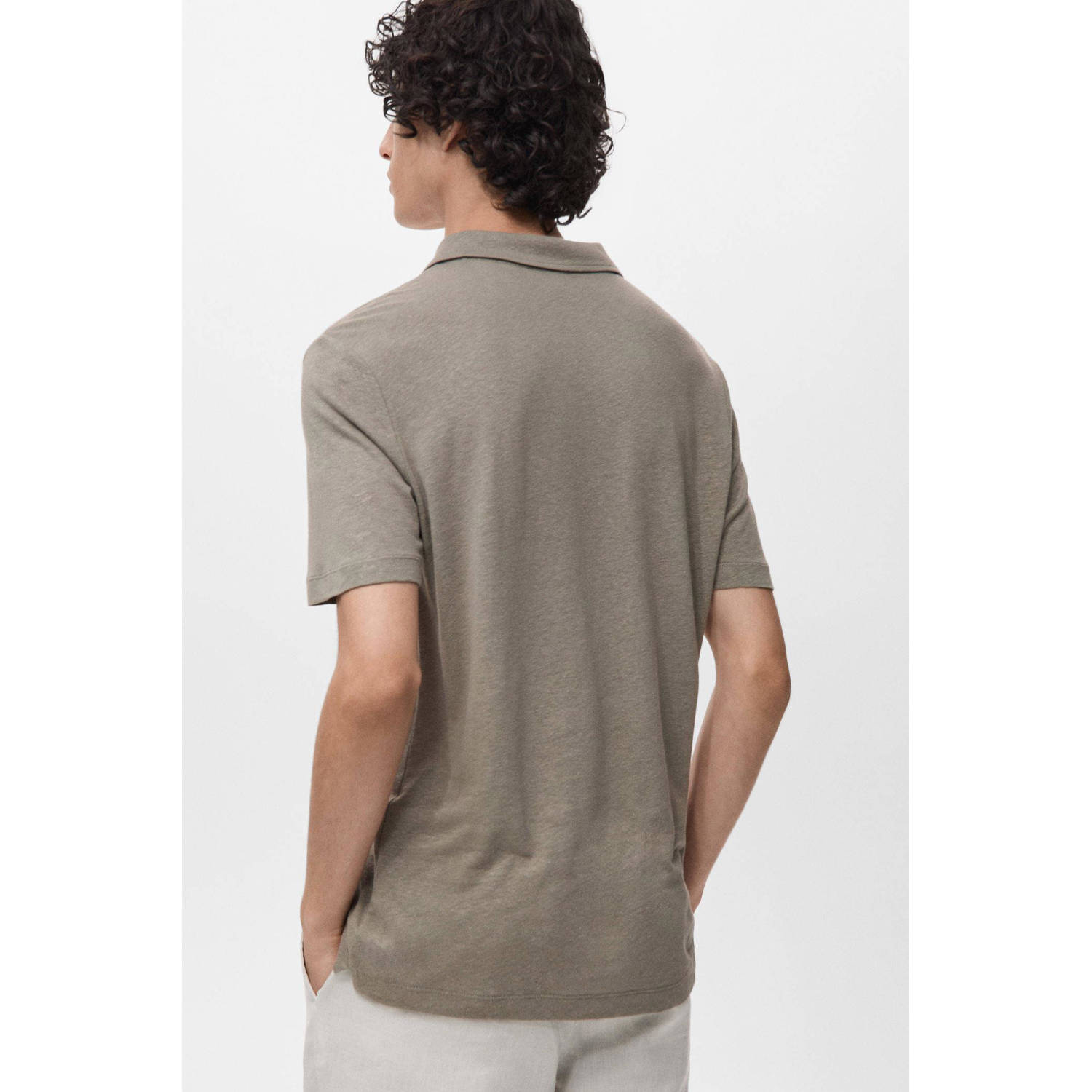 Mango Man linnen slim polo bruin
